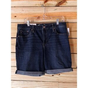 Seven7 Relaxed Bermuda Shorts Mid Rise Dark Wash Rolled Hem Denim Womens 10